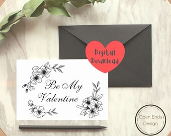 Tarjeta imprimible del Día de San Valentín, Descarga digital, Acceso instantáneo, Be My Valentine, Tarjeta de felicitación floral