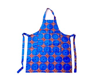 Handmade kitchen apron made of African fabric - blue color