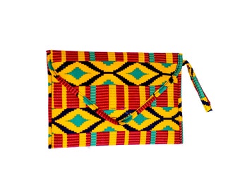 Pochette da polso / borsetta a mano in tessuto africano- Pochette unisex fatta a mano - Dimensioni 26 x 18 cm