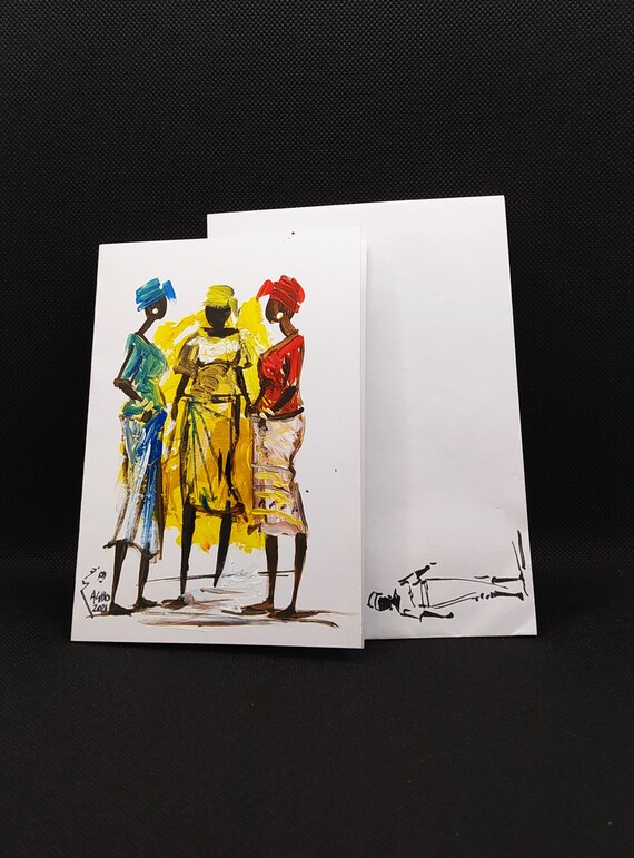 Biglietto/cartolina di auguri dipinto a mano con colori acrilici - Original hand painted greeting card (not a print) made in Africa
