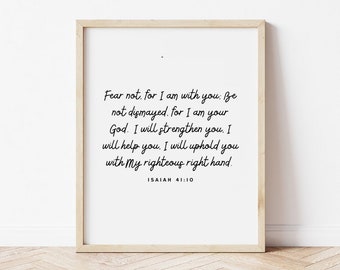 No temas porque estoy contigo, arte moderno de la pared del versículo bíblico, impresión de Isaías 41:10 para la decoración del hogar, regalo espiritual único