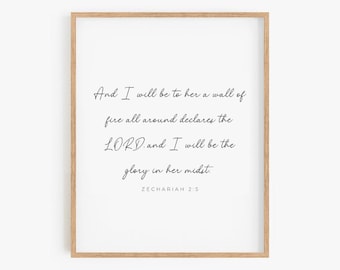 Zacarías 2:5, Arte Cristiano Moderno, Versículo de la Biblia de Aliento, Signo de las Escrituras, Arte bíblico de la pared para la habitación de los adolescentes, Chica de regalo cristiana