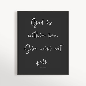 God Is Within Her She Will Not Fall, Psalm 46:5, Modern Minimalist Scripture, Baptism Gift, Bible Verse Wall Art For Christian Mother, Print