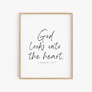 1 Samuel 16:7 Modern Christian Art Print, God Looks Into The Heart, Inspirational Home Decor, Perfect Gift for Christian Mom