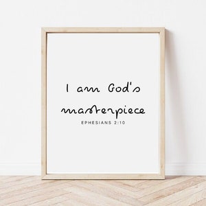 Ephesians 2:10 God&#39;s Masterpiece Scripture Quote Affirmation Printable, Minimalist Christian Wall Art for Baby Shower Gift, Nursery Decor