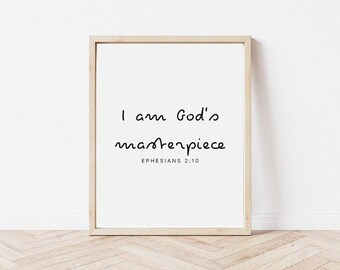 Efesios 2:10 Obra maestra de Dios Cita de las Escrituras Afirmación Imprimible, Arte de pared cristiana minimalista para regalo de Baby Shower, Decoración de guardería