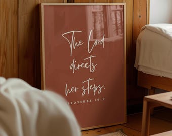 Proverbios 16:9 El Señor dirige sus pasos IMPRESIÓN DIGITAL - Arte mural cristiano moderno - Decoración mural cristiana minimalista - Impresión mural minimalista