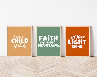 Soy un hijo de Dios, impresión de afirmación positiva para niños, cartel motivacional para niños, decoración positiva de la sala de juegos, imprimibles de la sala de juegos, arte cristiano