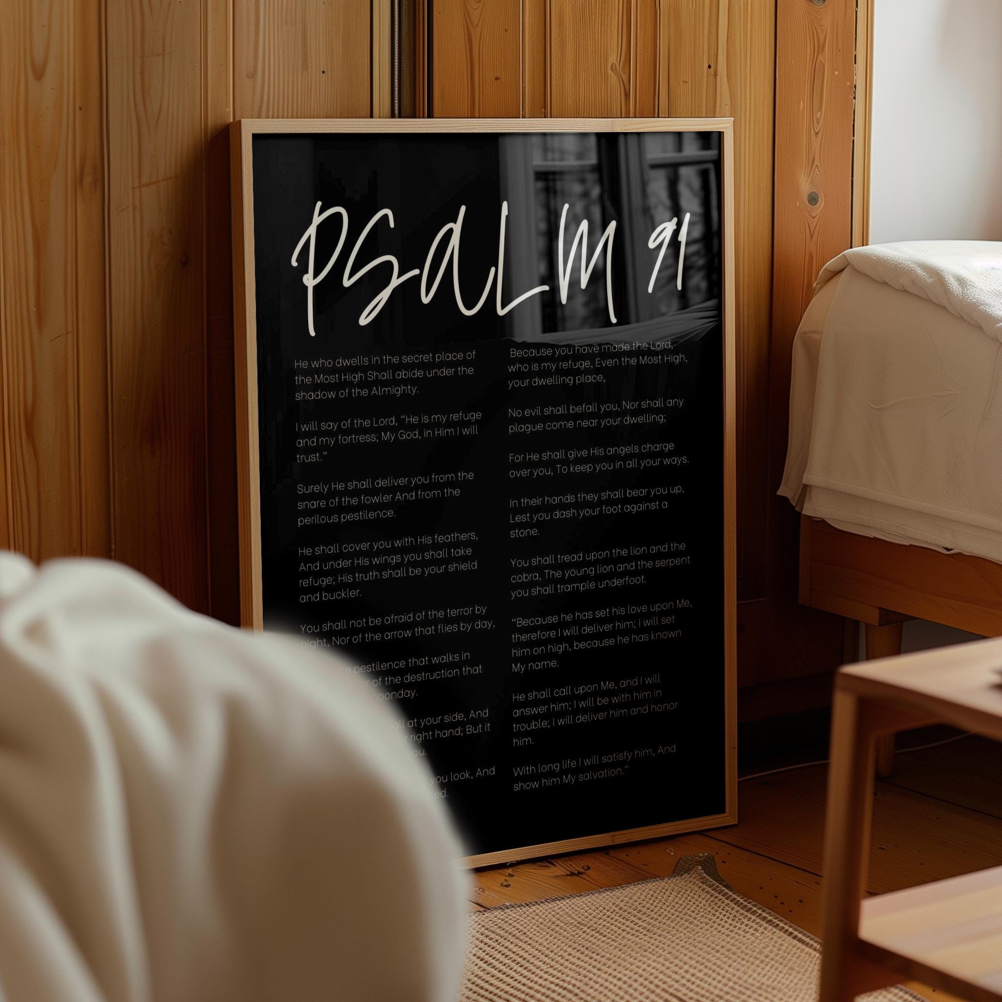 Psalm 91 Christian Poster Bible Verse Wall Art, Scripture Artwork, He ...