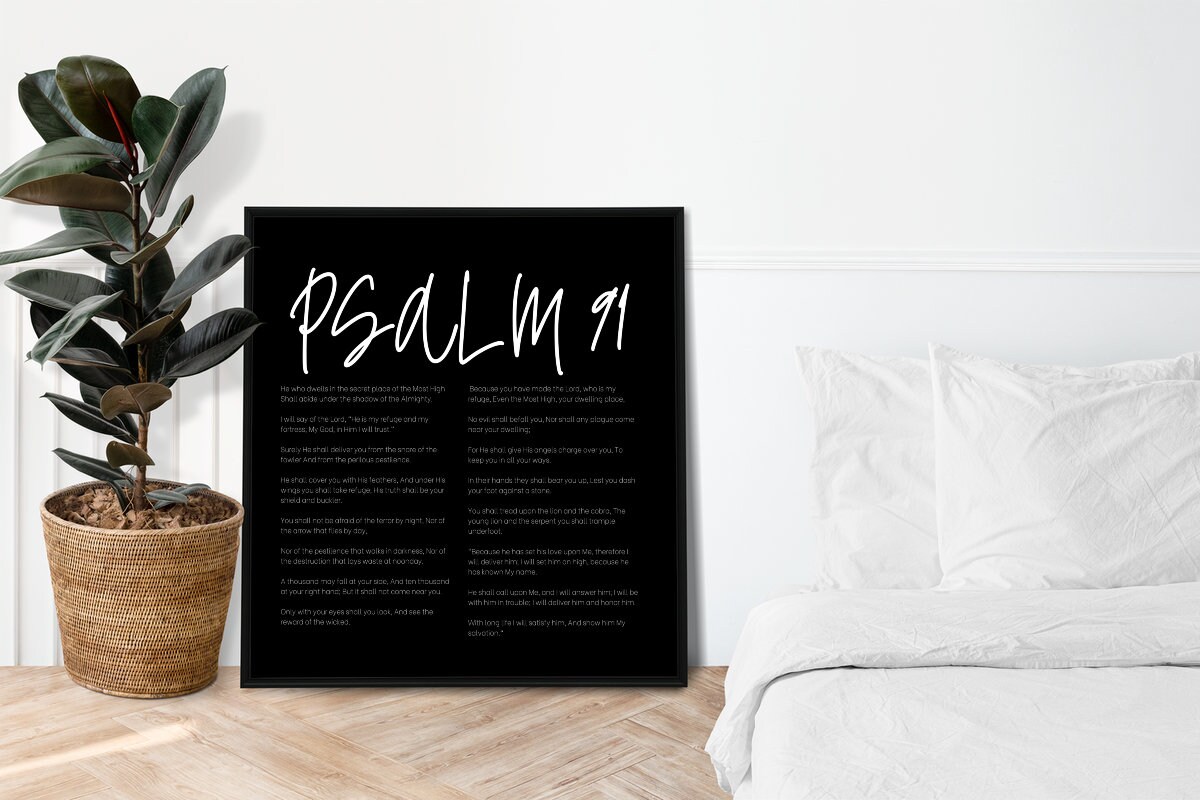Psalm 91 Christian Poster Bible Verse Wall Art, Scripture Artwork, He ...