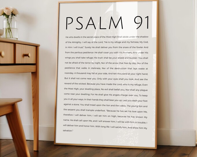 Psalm 91 Bible Verse Poster Artwork, Christian Scripture Wall Art Print ...