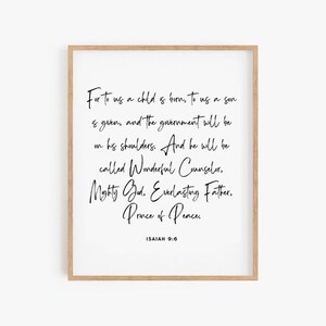 Isaiah 9:6 NIV, For To Us A Child Is Born, Christmas Holiday Wall Art Printable, Neutral Christmas Decor, Christian Christmas Gift