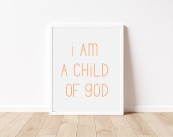 Soy un hijo de Dios, afirmaciones positivas para niños, póster motivacional para niños, decoración positiva de la sala de juegos, imprimibles de la sala de juegos, arte cristiano