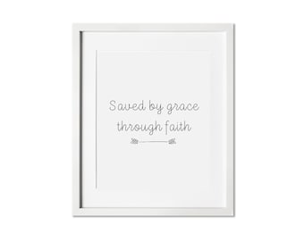 Salvado por gracia impresión bíblica, arte moderno de la pared cristiana, decoración inspiradora del hogar, regalo espiritual perfecto para ella