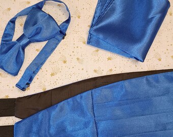 Blue Cummerbund Bow Tie & Pocket Square 3 Piece
