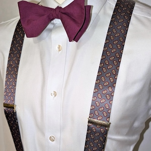 Grey and Red Satin Paisley Braces Suspenders