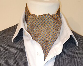Yellow and Blue Cravat Ascot in Silk & Cotton Made in England
