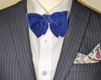 Royal Blue Velvet Bow Tie Up to 16 Inches Neck Size