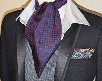 Corbata Ascot Azul Marino y Roja en Seda