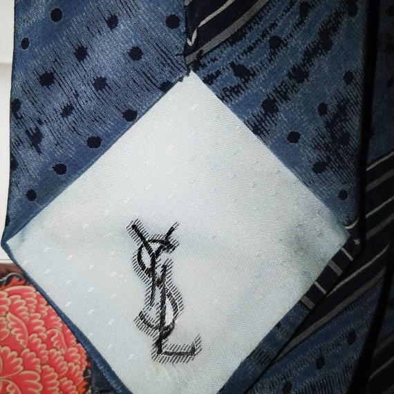 Blue Silk Necktie YSL Yves St Laurent - image 5