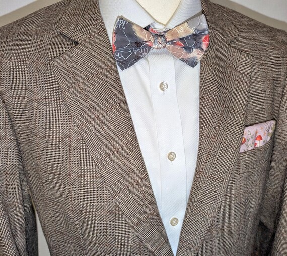 Grey and Peach Bow Tie in Silk UK