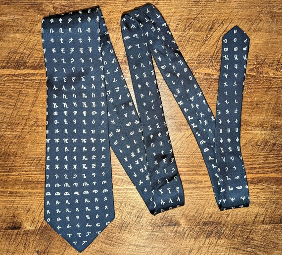 Amharic Alphabet Silk Necktie in Midnight Navy Et… - image 2