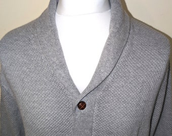 Cardigan Chaps en coton gris Taille L Maille gaufrée Ralph Lauren