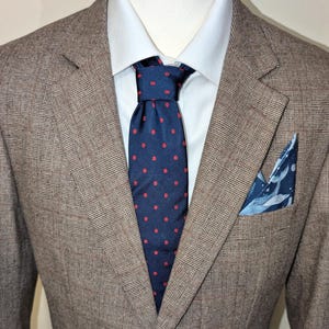 Blue and Red Silk Necktie Spots Polka Dots Made in England