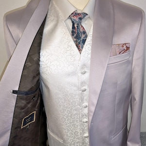 Ivory White Satin Scroll Waistcoat 39 Inch Chest