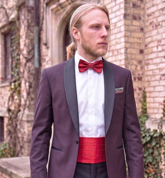 burgundy dress shirt with bow tie Scarlet Ruby Red in Silk flowtag:plus_available Tie Neck / Bow Size:9 US (11 EUR) Boho Lace Long Sleeve