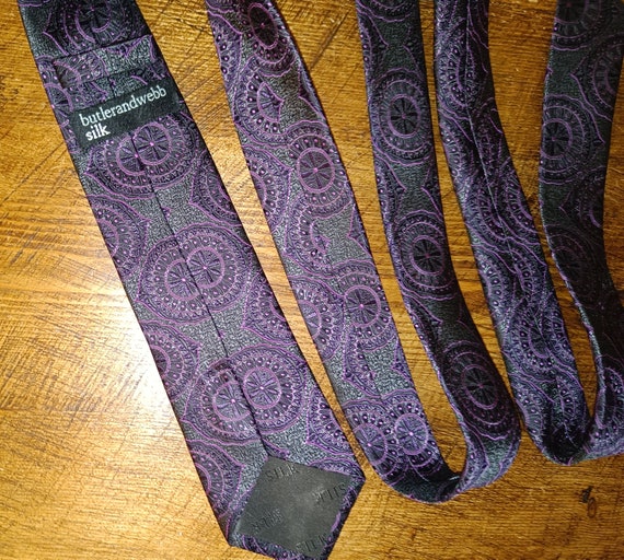 Black & Purple Silk Necktie Skinny Tie Woven Broc… - image 5