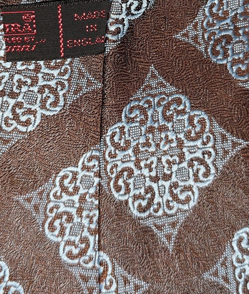 Corbata marrón y azul en tejido tapiz de seda vegana Vintage Kipper Tie imagen 4