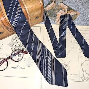 Liberty of London Silk Necktie in Dark Blue and White