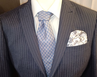 Blue and Grey Silk Necktie by Martelli Firenzi Italy