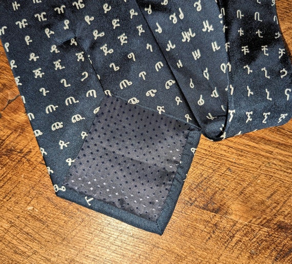 Amharic Alphabet Silk Necktie in Midnight Navy Et… - image 3
