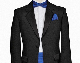 Blue Cummerbund Bow Tie & Pocket Square 3 Piece