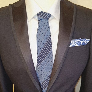 YSL Blue Silk Necktie Yves St Laurent Vintage French Couture