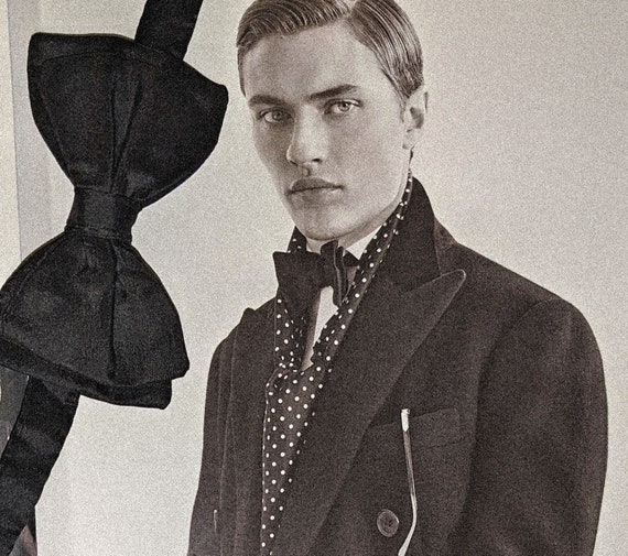 Black Bow Tie Vintage Art Deco Silk Twill - image 6