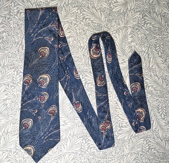 Navy Blue Liberty Necktie Peacock Feather Tana La… - image 1