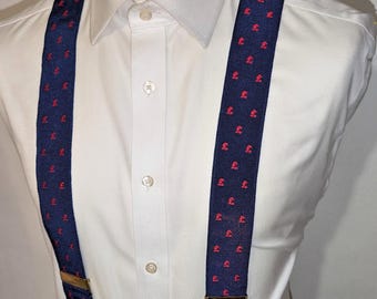 Braces Suspenders Blue Red Leather Join Made in the UK Sterling Pound