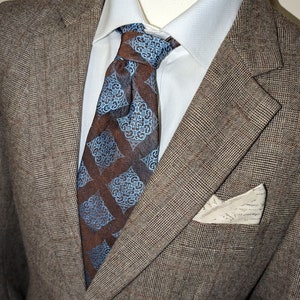 Corbata marrón y azul en tejido tapiz de seda vegana Vintage Kipper Tie imagen 2