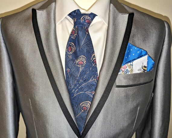 Navy Blue Liberty Necktie Peacock Feather Tana La… - image 2