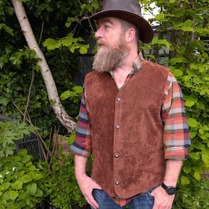 Faux Suede Waistcoat Vest: Mahogany Brown, Large - XL