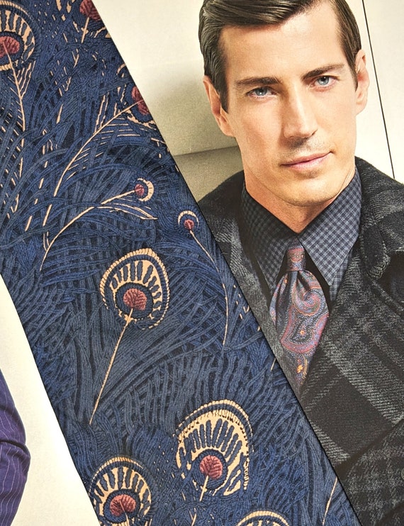 Navy Blue Liberty Necktie Peacock Feather Tana La… - image 5