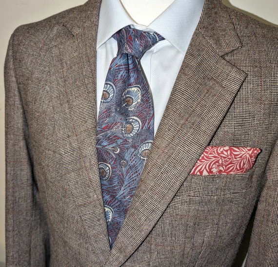Liberty Grey and Wine Necktie Peacock Feather Tana Lawn Hera