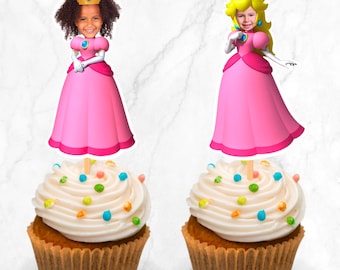 Princess Peach Photo Cupcake Toppers, Mario Birthday Theme