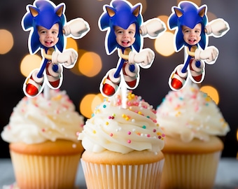 Sonic Cupcake Toppers, Photo Cupcake Toppers, Printable Cupcake Toppers with Photo, Sonic Birthday Theme, hedgehode cupcake Toppers