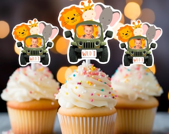 Safari First Birthday Cupcake Toppers, Wild One Theme