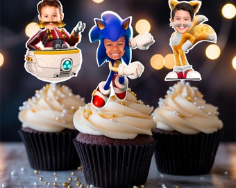 Sonic Cupcake Toppers, Eggman Cupcake Toppers, Tails Cupcake Toppers with Photo, Sonic Birthday Theme