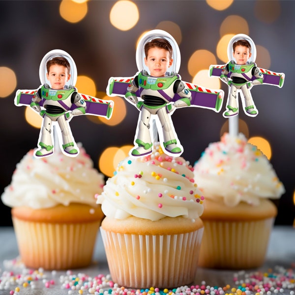 Buzz  Cupcake Toppers, Toy Story Cupcake Toppers, Cupcake Toppers with Photo, Astronaut Birthday Theme